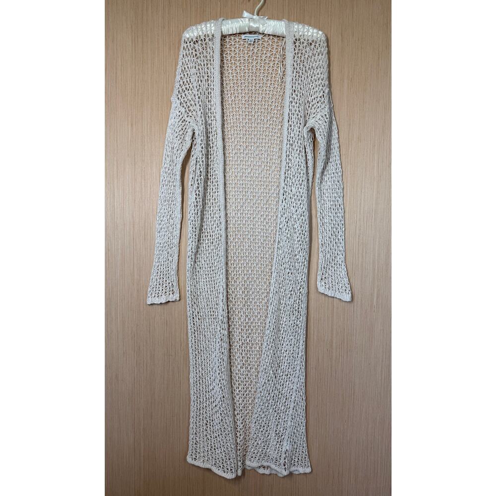 American Eagle Long Cotton Open Knit Cardigan Size XL Cream Bohemian Festival